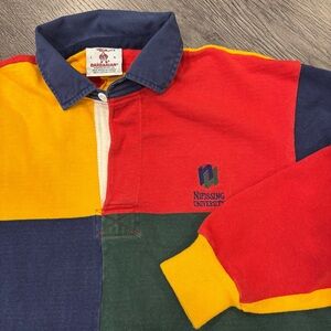 Vintage Barbarian Rugby Shirt, Colourblock, Nipissing University, Men’s Large